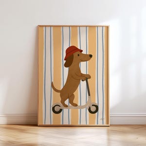 Printable Dog On Scooter Wall Art Dachshund Nursery Poster Puppy Print For Baby Room Toddler Wall Art Animal Decor For Kids Room