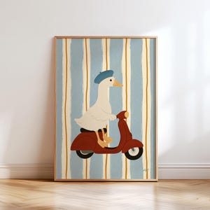 Goose Wall Art Vintage Scooter Printable Poster Nursery Decor Kids Room Coastal Animal Illustration Retro Baby Shower Gift Montessori