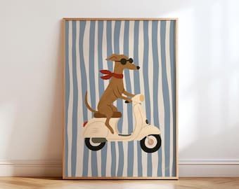 Printable Dog On Scooter Wall Art Cool Animal Nursery Poster Baby Room Decor scooter Puppy Illustration Kids Room Wall Print Toddler Art