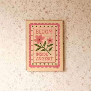 girls room wall decor with boho vintage flower illustration print