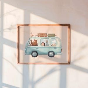 Animal Bus Wall Art Kids Room Decor Boho Nursery Poster Whimsical Safari Print Playroom Vehicle Poster Jungle Theme Montessori artwork