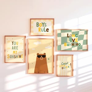 Boys Room Decor Set of 5 Posters Kids Wall Art Bundle Nursery Prints Boy Bedroom Playroom Gallery Bear Positive Affirmation Cool Unique Art
