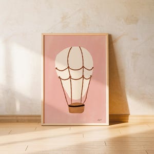 Hot Air Balloon Wall Art Kids Room Decor Boho Nursery Poster Pink Playroom Printable Whimsical Baby Room Artwork Scandi Montessori Style
