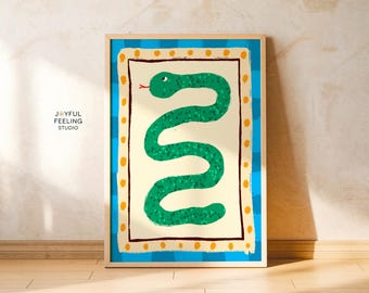 Colorful Snake Wall Art Kids Room Decor Jungle Animal Poster Hand Drawn Illustration Whimsical Nursery Artwork Playroom Printable Modern