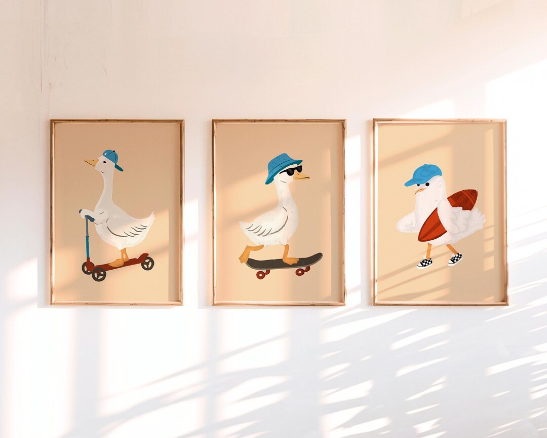 Duck Print Set 3 Nursery Wall Art Kids Room Decor Toddler Posters ...