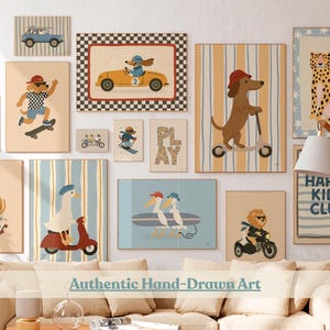 Ensemble de 100 affiches imprimables pour chambre d'enfant au style rétro.