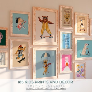 185 Kids Art Bundle Printable Wall Decor Nursery Playroom Posters Alphabet Numbers Animals Educational Motivational Toddler Room Set