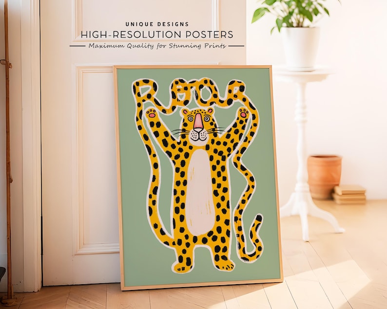 Gepard Wandkunst Kinderzimmer Poster Leopardengebrüll Druck Kinderzimmer Dekor Verspielte Dschungeltierkunst Kinderzimmer Spielzimmer Einzigartiges Design Bild 2