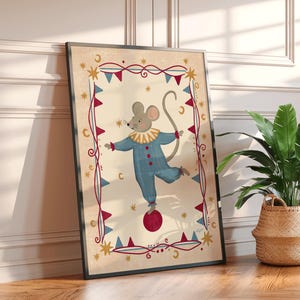 Hand painted circus animal illustration with vintage fairground details and classic storybook charm