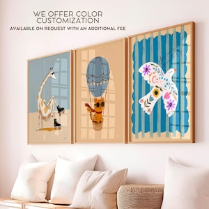 Nursery and playroom poster set featuring colorful whimsical artwork.