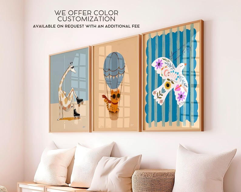 Nursery and playroom poster set featuring colorful whimsical artwork.
