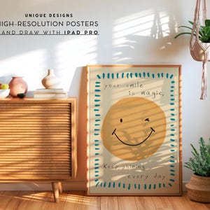 Smiley Face Poster Positive Wall Art for Kids Nursery Decor Playroom Quote Happy Toddler Bedroom Baby Room Printable Boho Minimal Montessori image 2