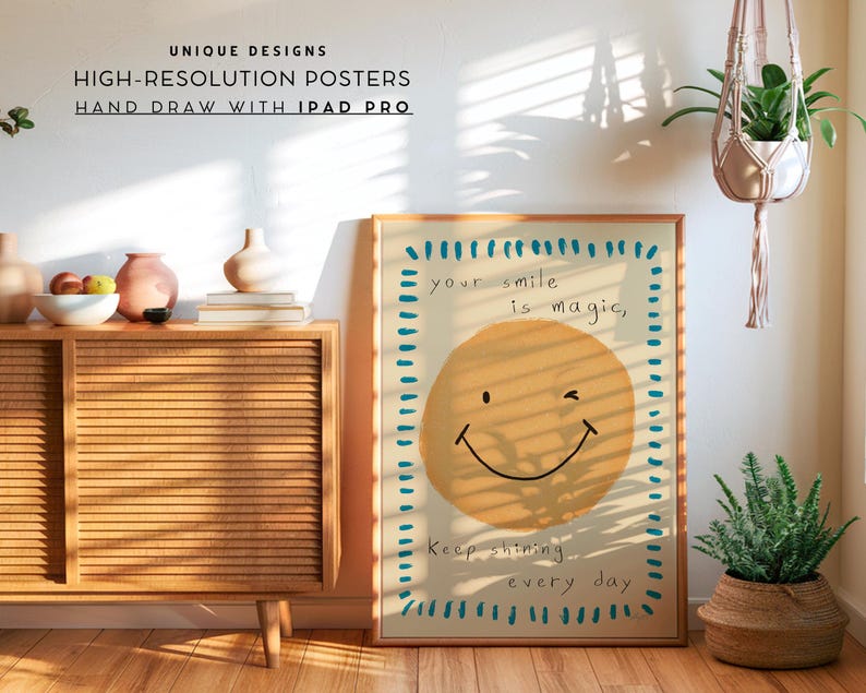 Smiley Face Poster Positive Wall Art for Kids Nursery Decor Playroom Quote Happy Toddler Bedroom Baby Room Printable Boho Minimal Montessori image 2