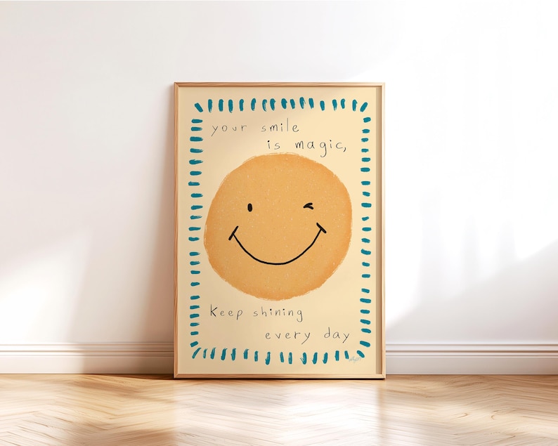 Smiley Face Poster Positive Wall Art for Kids Nursery Decor Playroom Quote Happy Toddler Bedroom Baby Room Printable Boho Minimal Montessori image 1
