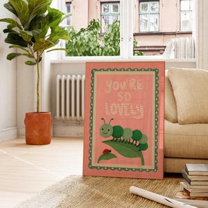 pink and green kids room print nature theme