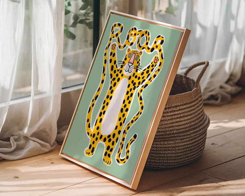Gepard Wandkunst Kinderzimmer Poster Leopardengebrüll Druck Kinderzimmer Dekor Verspielte Dschungeltierkunst Kinderzimmer Spielzimmer Einzigartiges Design Bild 6
