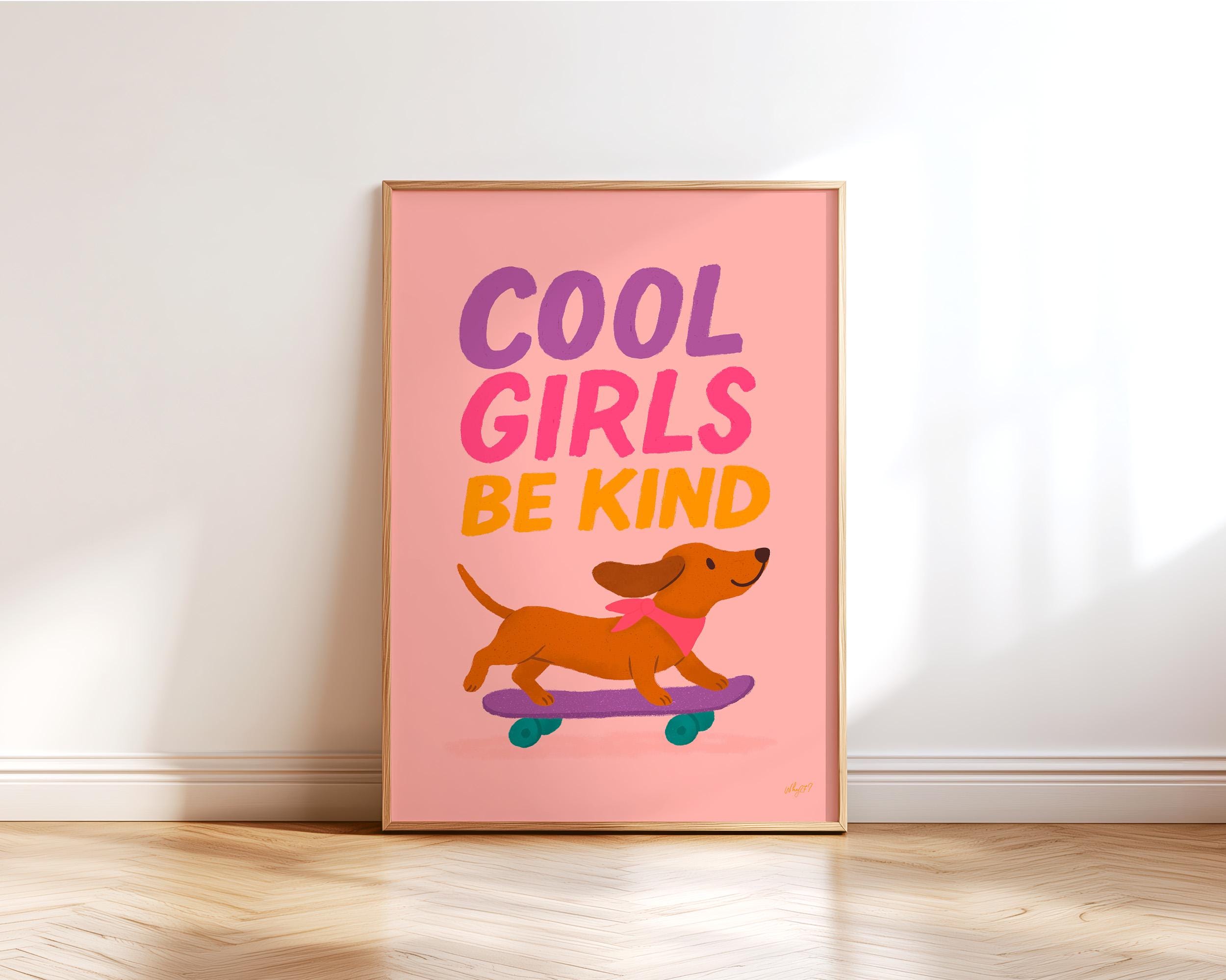 Dog Wall Art Printable Girls Room Decor Dachshund Skateboard