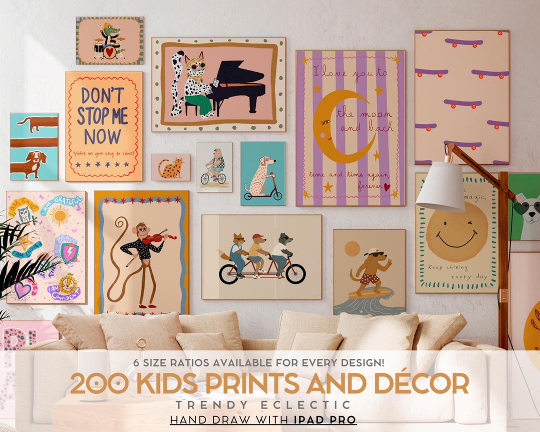 Kids Poster Bundle Wall Art Set Playroom Decor Boho Nursery Prints ...