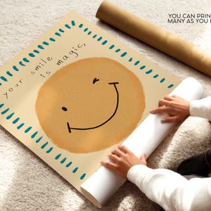 Smiley Face Poster Positive Wall Art for Kids Nursery Decor Playroom Quote Happy Toddler Bedroom Baby Room Printable Boho Minimal Montessori image 6