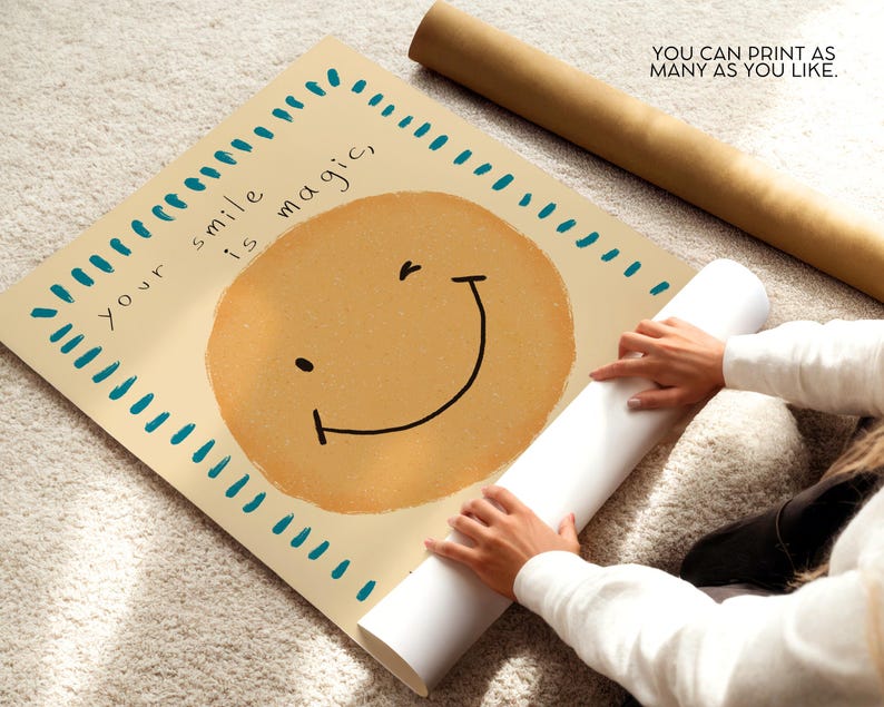 Smiley Face Poster Positive Wall Art for Kids Nursery Decor Playroom Quote Happy Toddler Bedroom Baby Room Printable Boho Minimal Montessori image 6