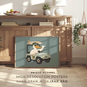Animal wall art for kids room, pelican beach poster, neutral nursery decor, boho kids illustration