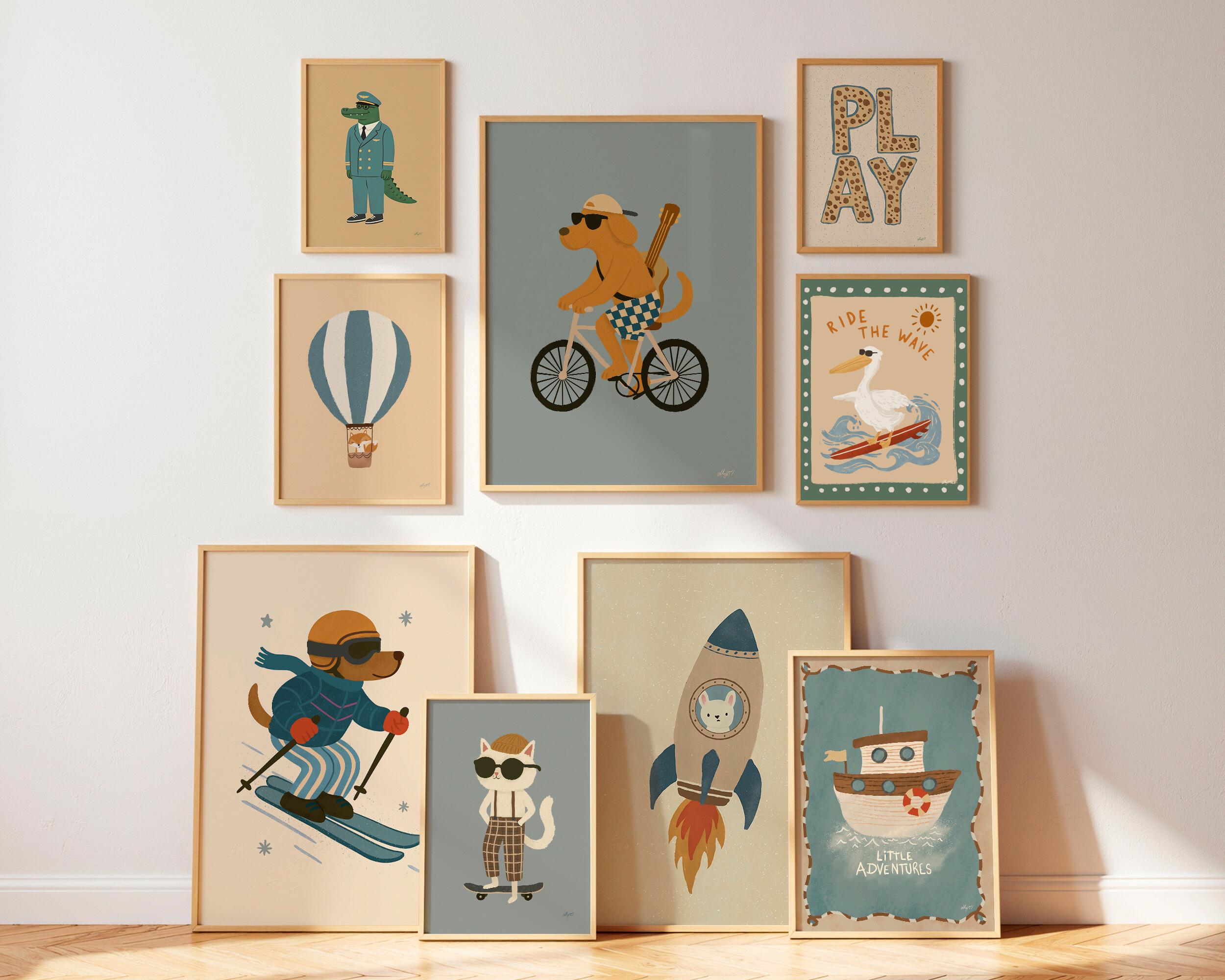 Animal Wall Art Set Kids Room Nursery Playroom Decor Vintage Style ...