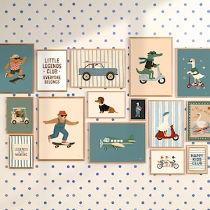 Animal Wall Art Set Kids Room Nursery Playroom Decor Vintage Style Posters Bundle Kids Bedroom Prints Montessori Dog Lion Crocodile Goose