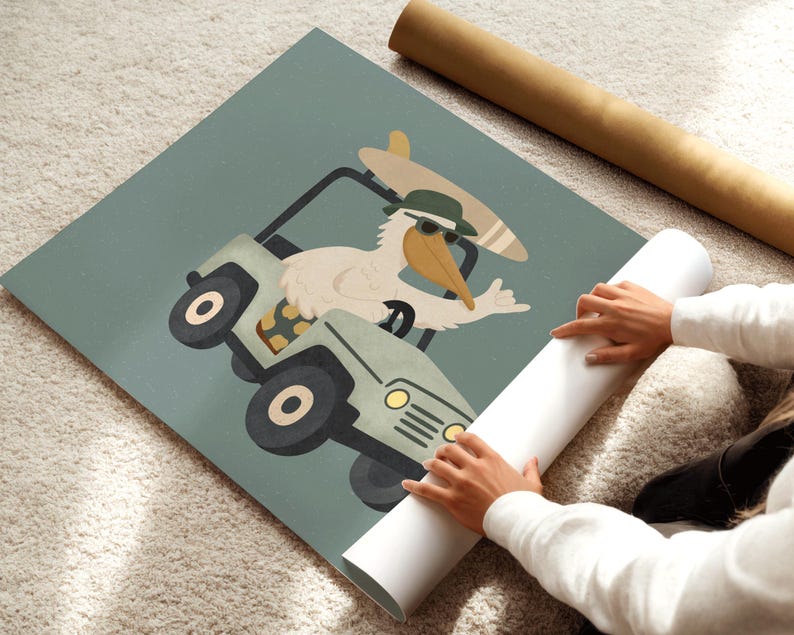 Printable kids wall art pelican poster, nursery decor download, multiple size ratios for easy printing