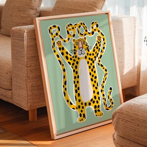 Gepard Wandkunst Kinderzimmer Poster Leopardengebrüll Druck Kinderzimmer Dekor Verspielte Dschungeltierkunst Kinderzimmer Spielzimmer Einzigartiges Design Bild 5