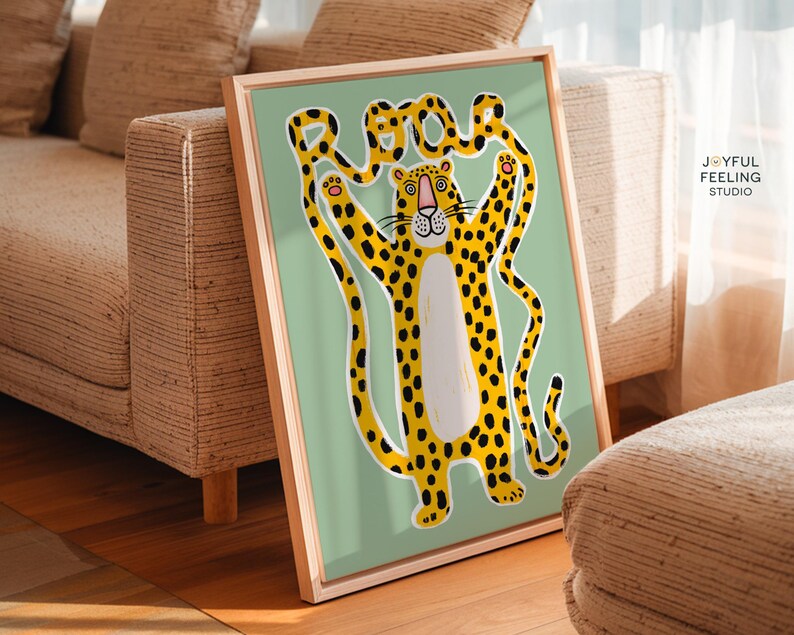 Gepard Wandkunst Kinderzimmer Poster Leopardengebrüll Druck Kinderzimmer Dekor Verspielte Dschungeltierkunst Kinderzimmer Spielzimmer Einzigartiges Design Bild 5