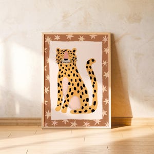 Leopard Dschungel Kinderzimmer Poster, Boho Safari Tier Wandkunst, Wildkatze Druck für Kinderzimmer, Modernes Geparden Dekor Montessori Stil