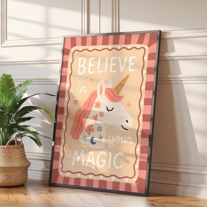 etro pink kids wall art featuring cute unicorn illustration
