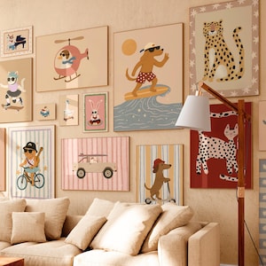 Cute animal prints from nursery poster bundle featuring pastel colors and modern whimsical design