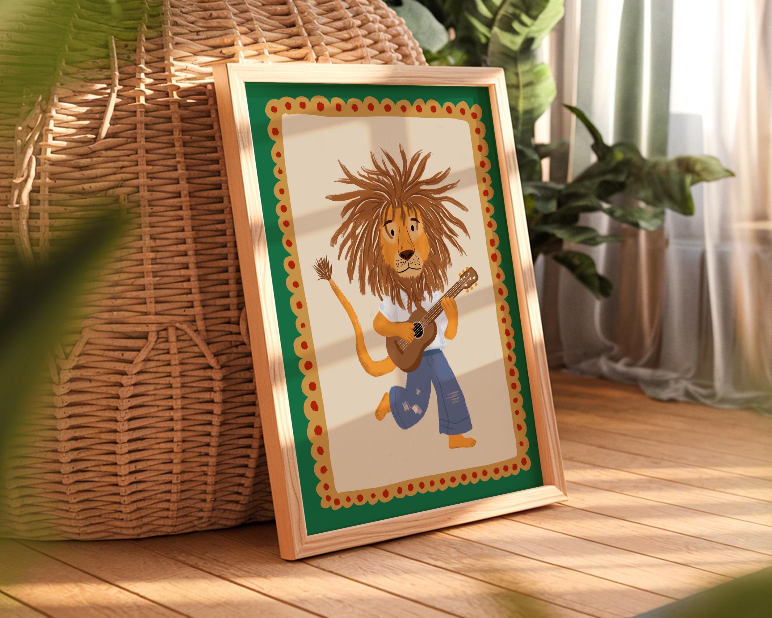 Reggae Animals Reggae Lion Wall Art Kids Room Decor Jungle Animal Poster Whimsical ...