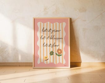 Kwiatowy cytat ścienny sztuka dla dzieci wydruk pokoju dziecięcego boho plakat do pokoju dziecięcego różowe paski sztuka pozytywna wiadomość dekoracja sypialni dla dziewcząt kapryśny projekt kwiatowy