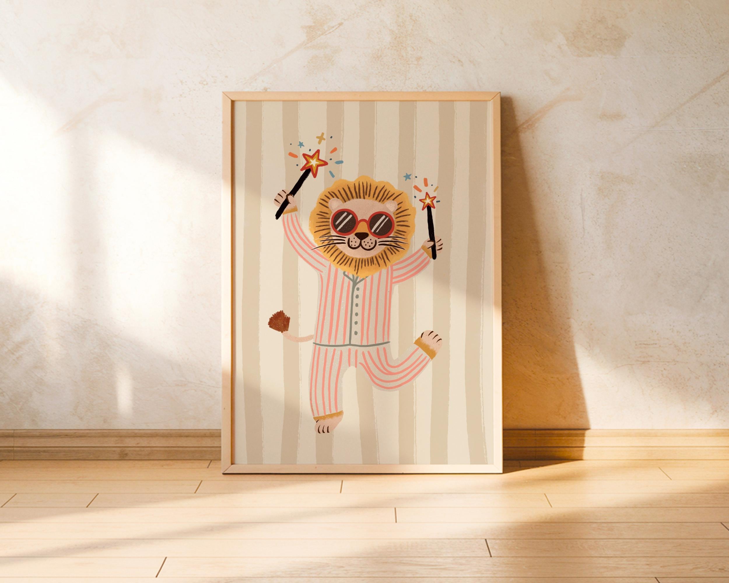 Lion Nursery Wall Art for Kids Room Decor Boho Animal Poster Fun Jungle Safari Artwork Cute Lion Illustration for Playroom Print