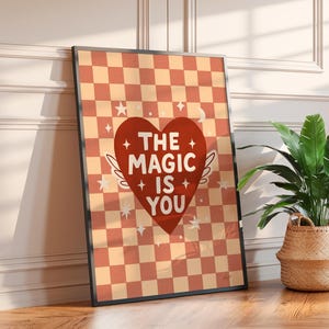 positive quote wall print with checkerboard pattern in warm colors