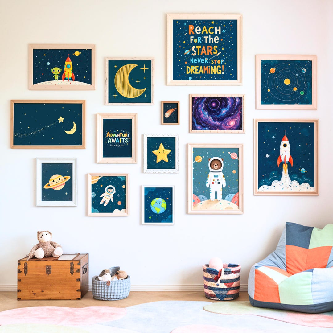 Space Posters for Kids Set of 14 Printable Wall Art Rocket Astronaut ...
