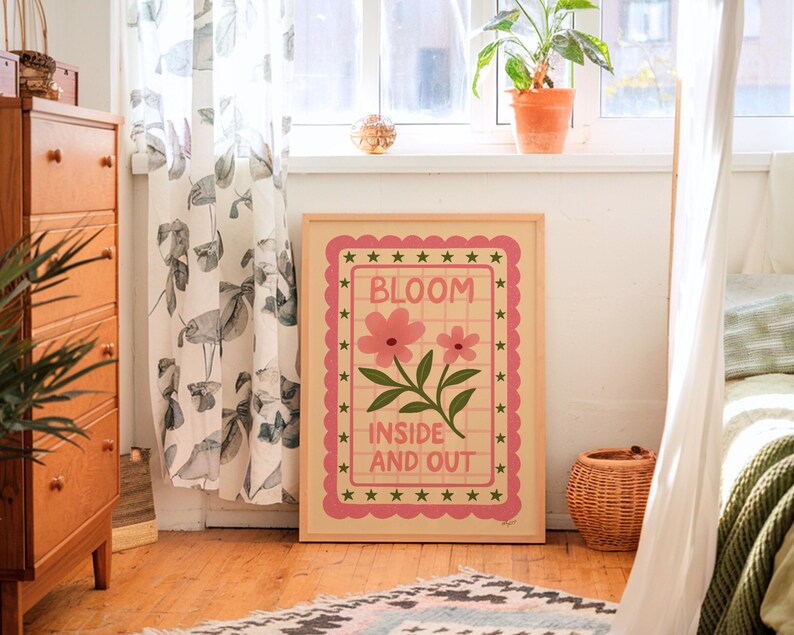 motivational kids poster pink and green floral art ready to print