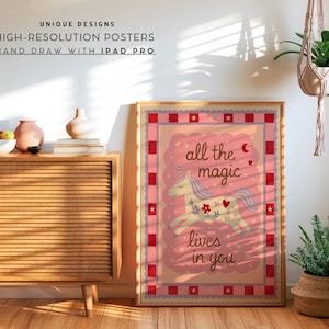 Magical unicorn nursery print with positive message “All the magic lives in you”