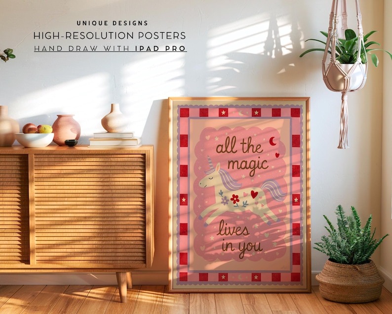 Magical unicorn nursery print with positive message “All the magic lives in you”