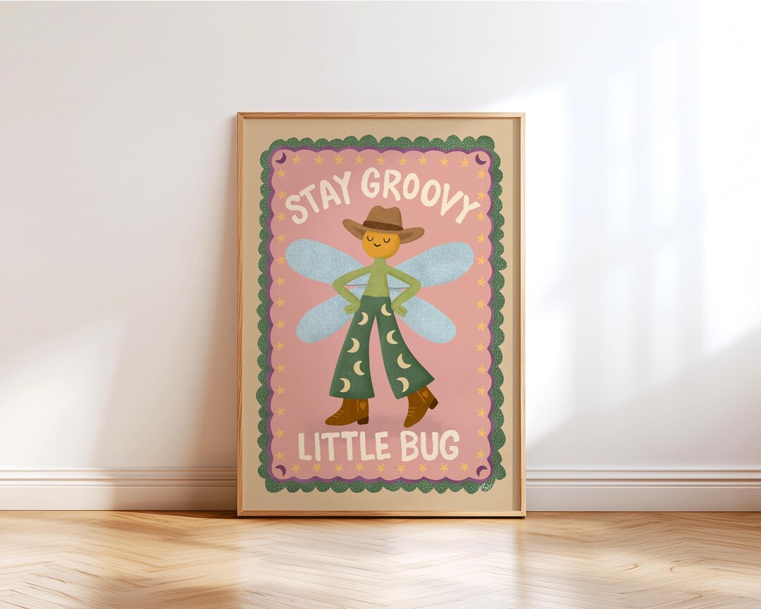 Retro Kids Wall Art Boho Nursery Print 70s Style Positive Quote Poster ...