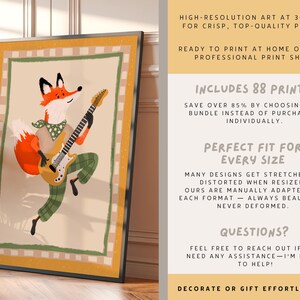May include: A digital illustration of a fox playing a guitar. The fox is wearing a green and white bandana and green pants. The background is a yellow and white checkered pattern.