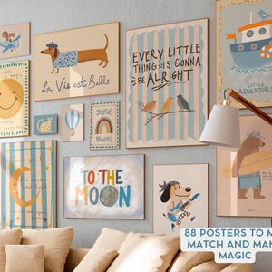May include: A set of 88 colorful posters with various illustrations and text. The posters feature a variety of themes, including animals, nature, and inspirational quotes. The posters are perfect for adding a touch of personality to any room.