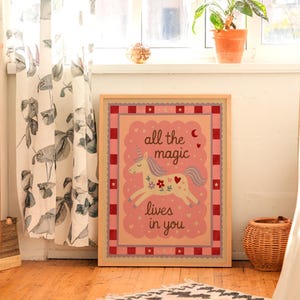Unicorn bedroom wall decor, printable inspirational kids poster