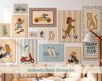 Pacchetto Mega di 100 Poster Stampabili per Decorazioni da Parete per Bambini, Set di Decorazioni per la Cameretta, Stampe di Animali, Opere d'Arte per la Stanza dei Giochi, Decorazioni per la Stanza, Pacchetto di Poster con Illustrazioni Retro