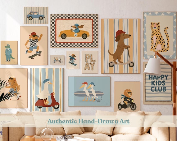 Kids Wall Art Mega Bundle 100 Printable Posters Nursery Decor Set Animal Prints Playroom Artwork Room Decor Retro Illustration Poster Pack