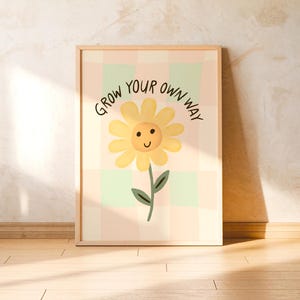 Kwiatowa sztuka ścienna dla dzieci Dekoracja pokoju dziecięcego Boho Przedszkole do wydrukowania Pozytywny cytat Plakat Botaniczna sztuka dla dzieci Dekoracja ścienna do pokoju zabaw Wydrukuj nastawienie na rozwój