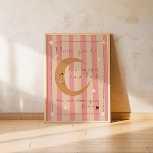 Mond Kinderzimmer Wandkunst Rosa Boho Poster Skurrile Kinderzimmer Dekor Druckbares Zitat Kunstwerk für Mädchen Schlafzimmer Baby Geschenk Montessori Wandkunst