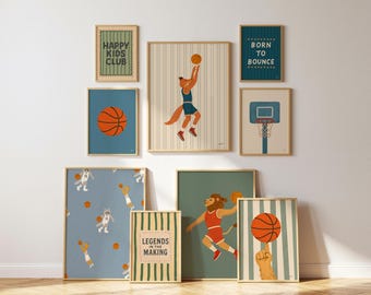 Basketball Poster Set for Boys Room Motivational Sports Wall Art Bundle Playroom Decor Prints Retro Athlete Quotes Boho Kids Bedroom Posters